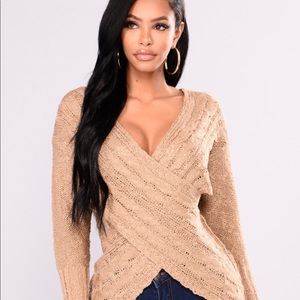 Fashion Nova Carmen V Neck Sweater - Taupe / Tan